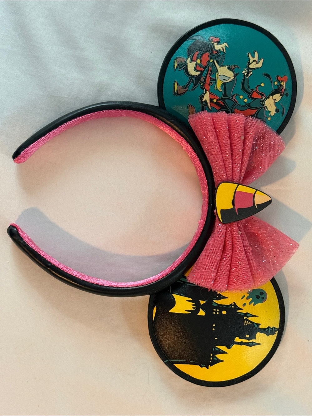 Pink Glitter Bow Halloween Themed Mouse Ears Headband